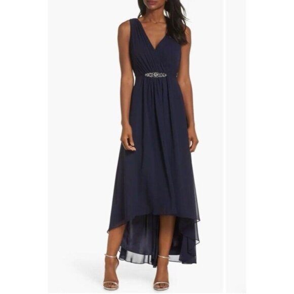 Eliza J. Evening Formal Dress 18 Navy Blue Flowy Wedding Church Party NWT - Picture 1 of 16